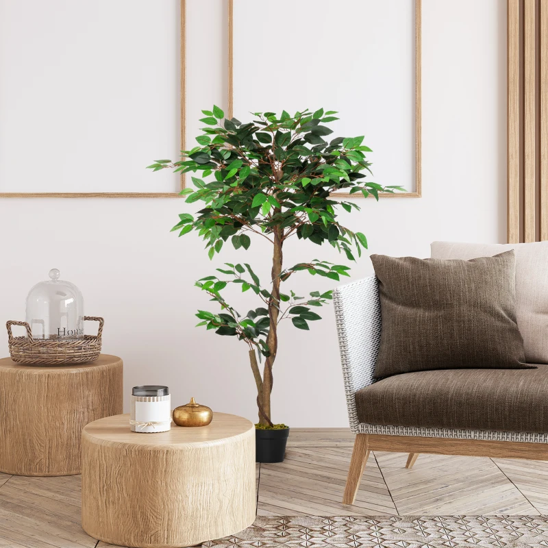 Outsunny Plantă Artificială Arbore de Ceai cu 546 de Frunze Realistice și Ghiveci de Ciment 120 cm Verde