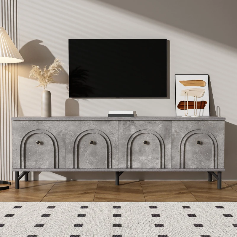 Mobile TV 4 ante, design elegante con frontale ad arco 3D, 160x38x55,5 cm, Grigio
