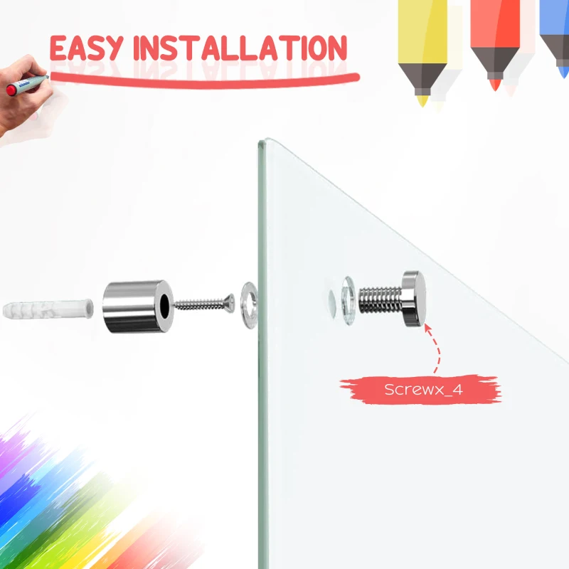 Vinsetto Tablă de Sticlă Albă cu 4 Markere și Burete de Șters 90x60x0.4 cm