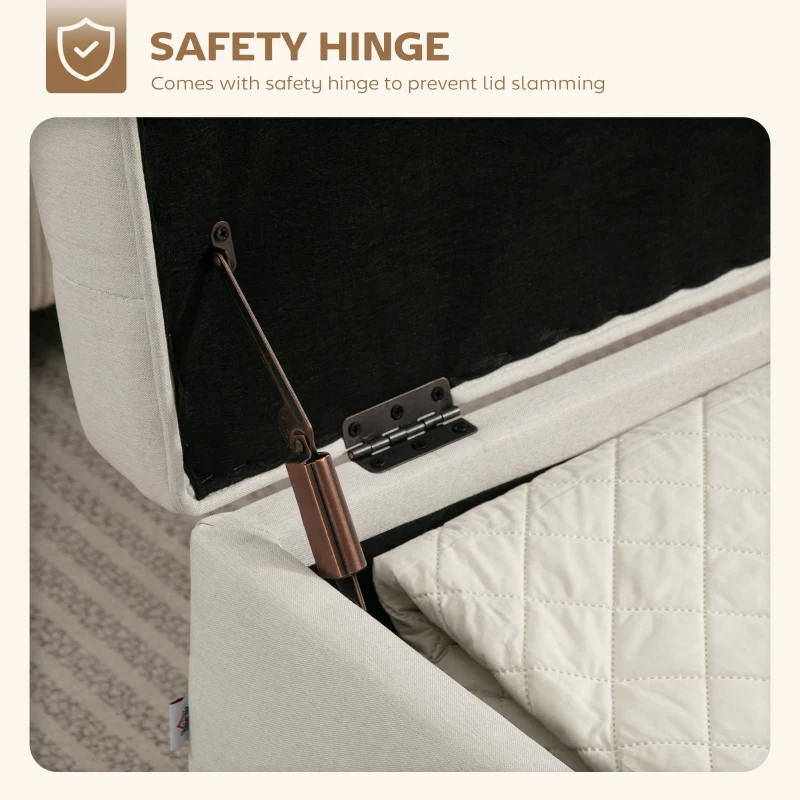 HOMCOM Taburet depozitare 80L, material textil, picioare lemn, 118x42x45 cm, crem