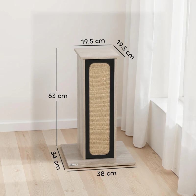 PawHut 63cm Cat Scratching Post, Cat Scratcher with Replaceable Scratching Board, Top Perch, Sisal Scratch Mat, Oak