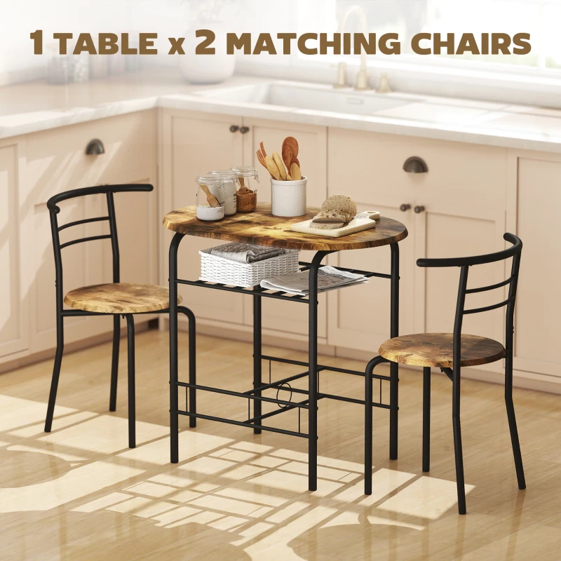 HOMCOM Three-Piece Compact Dining Set - Rustic Brown
