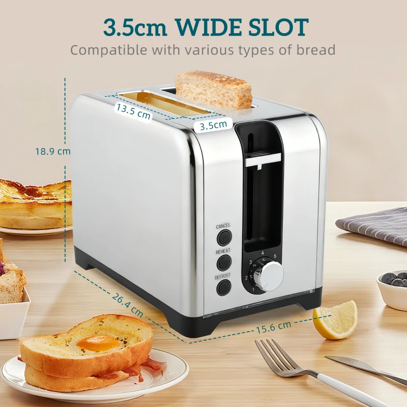 HOMCOM Simple Polished Toaster and Kettle Set - Silver Tone
