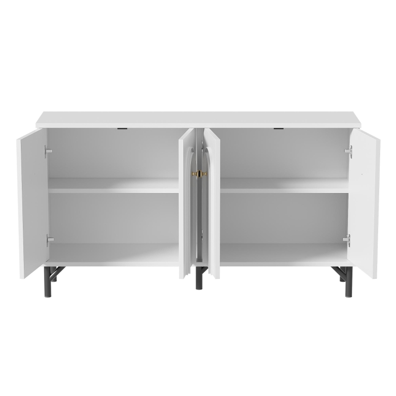 Credenza a 4 ante con frontale ad arco 3D, per soggiorno, sala da pranzo e ingresso, 140x34x78 cm, Bianco