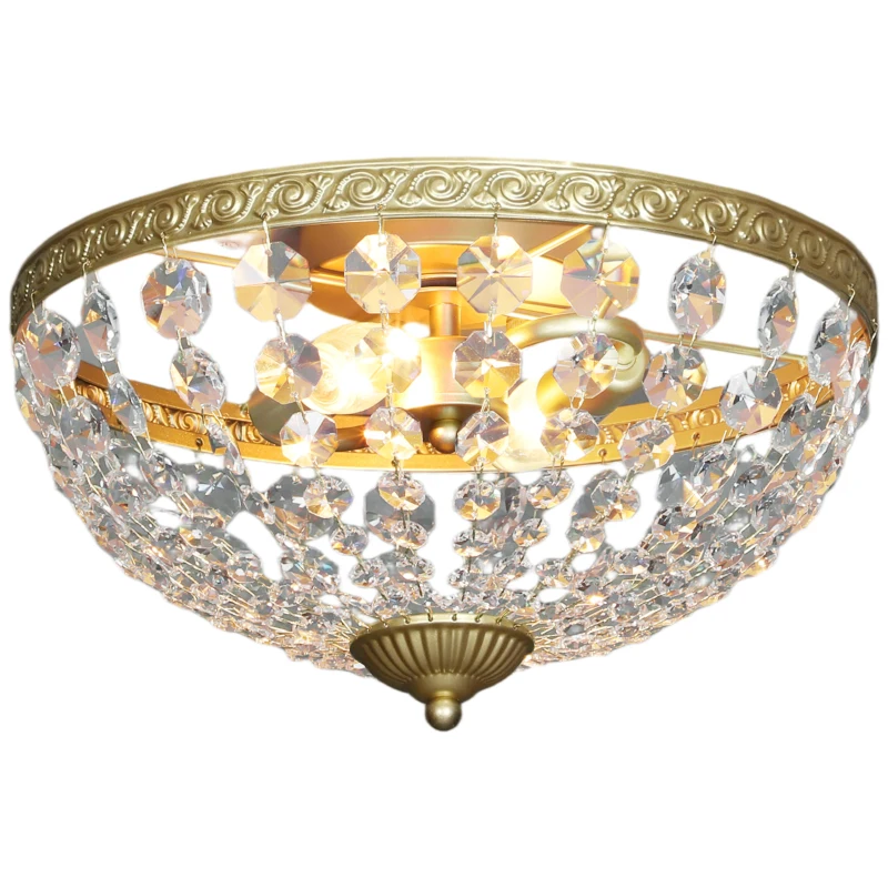 HOMCOM Crystal Chandelier Ceiling Light with 168 Octagonal Beads, Vintage 2-Light Flush Mount Ceiling Light for Living Room, Bedroom, Hallway, Dining Room, Gold Tone