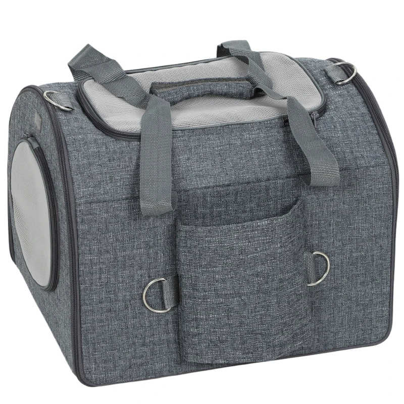 PawHut Soft Sided Cat Carrier Bag, Portable Foldable Pet Carrier with Shoulder Strap & Removable Mat for Small Pet Up to 10kg