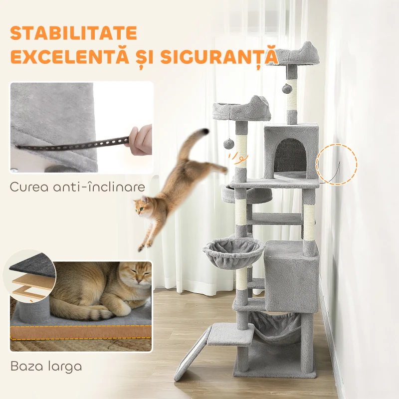 PawHut Arbore pentru Pisici cu Stinghie și Căsuță 48x48x192 cm Bej și Galben