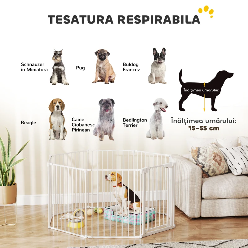 PawHut Gard pentru Câini cu 8 Panouri Modulabile cu Închidere Automată, din Oțel și ABS, 61x3x75 cm, Alb