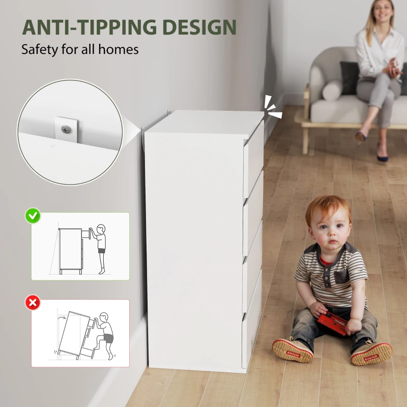 HOMCOM High Gloss Chest of Drawers, 4-Drawer Storage Cabinets, Modern Dresser for Bedroom, White