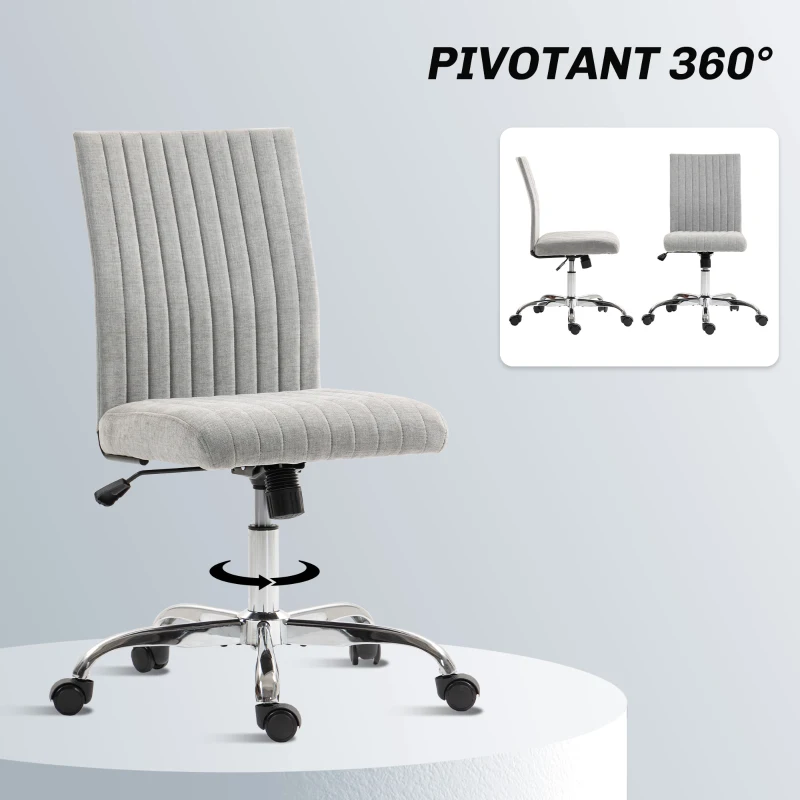 HOMCOM Scaun Birou Rotativ Fără Cotiere Înălțime Reglabilă Țesătură Gri