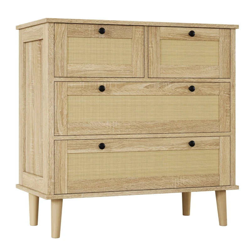 Cassettiera con 4 cassetti in rattan, 80x40x80 cm, Colore naturale