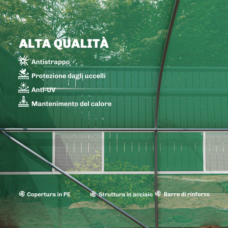 Outsunny Serra da Giardino a Tunnel 8x3x2m in PE e Acciaio con Porta Avvolgibile e Finestre, Verde