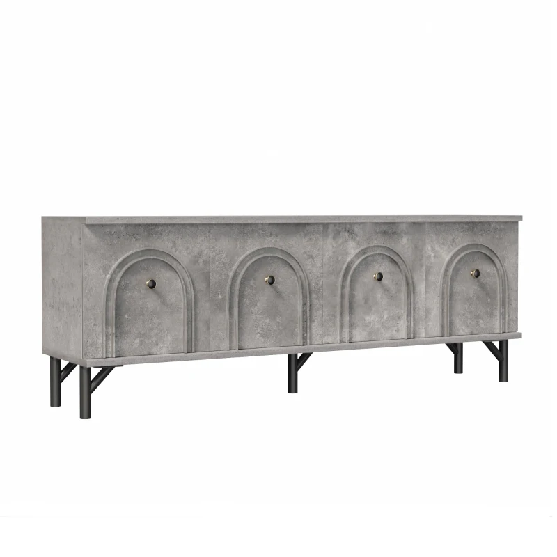 Mobile TV 4 ante, design elegante con frontale ad arco 3D, 160x38x55,5 cm, Grigio