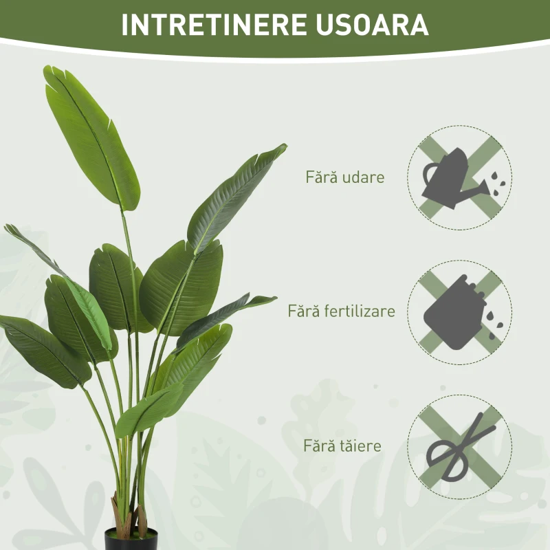 Plantă Artificială HOMCOM de 160 cm cu 10 Frunze Verzi din PEVA și Vas de Ø16.5x13.5 cm