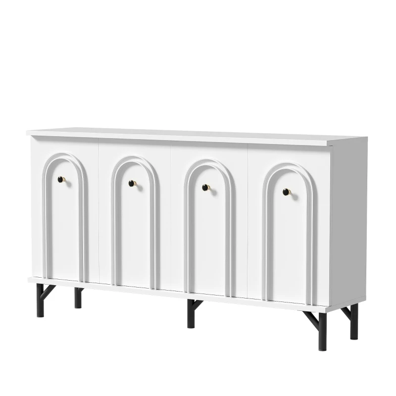 Credenza a 4 ante con frontale ad arco 3D, per soggiorno, sala da pranzo e ingresso, 140x34x78 cm, Bianco