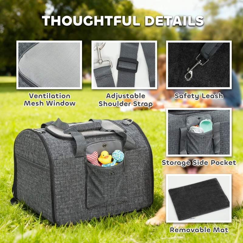 PawHut Soft Sided Cat Carrier Bag, Portable Foldable Pet Carrier with Shoulder Strap & Removable Mat for Small Pet Up to 10kg