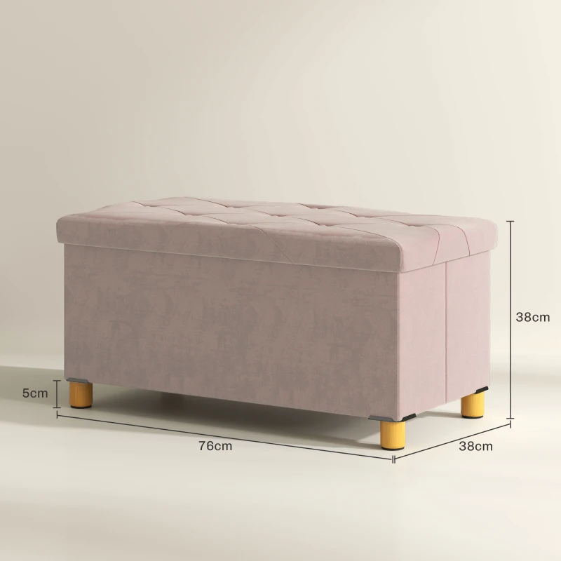 HOMCOM Banco Almacenaje Capacidad de 67 L 76x38x38 cm Tapizado en Terciopelo Carga 120 kg para Sala de Estar Dormitorio Rosa