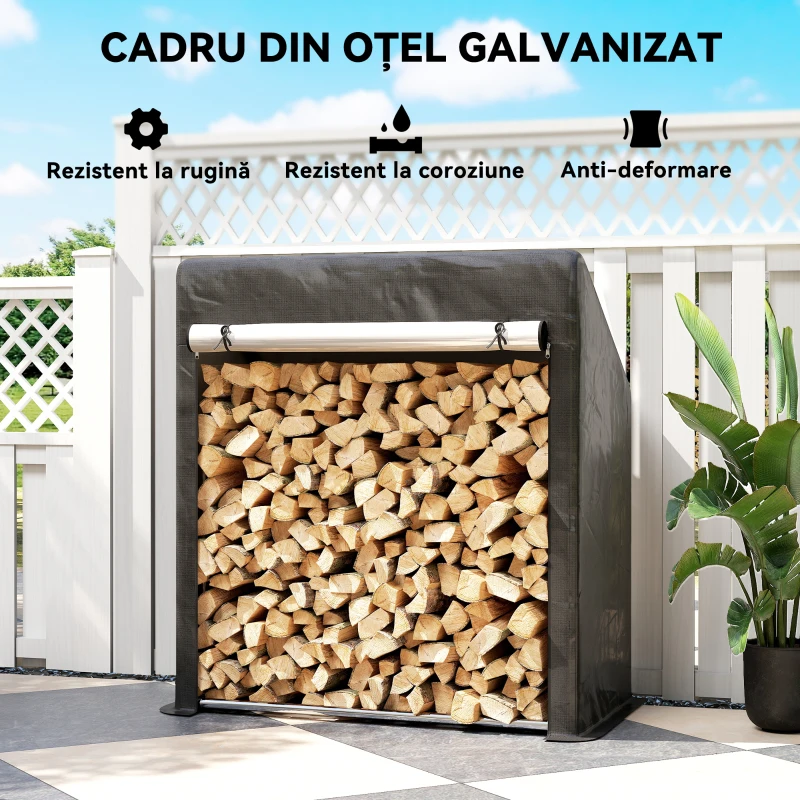 Outsunny Suport de Lemne de Exterior din Oțel cu Acoperire Impermeabilă 100x60x110 cm