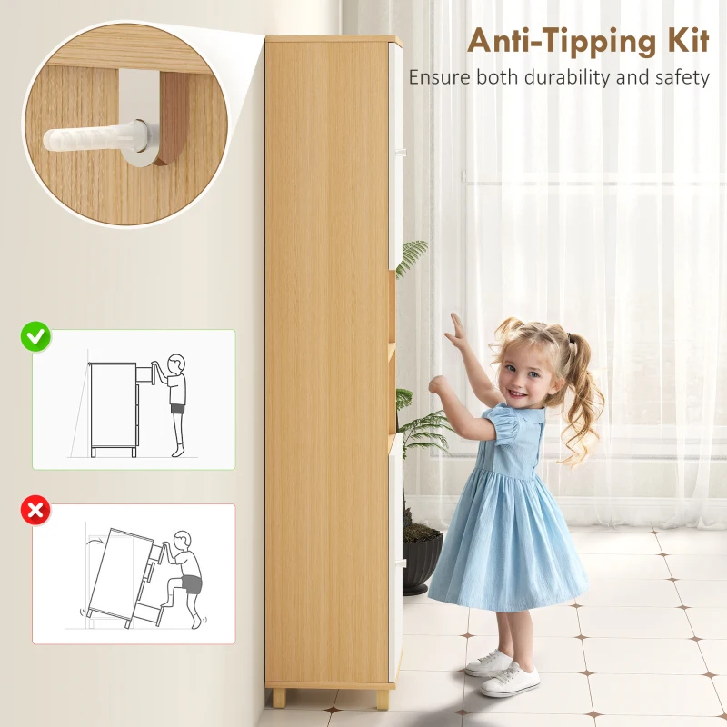 HOMCOM Dulap de Baie înalt cu Uși, 2 Rafturi Deschise, 2 Dulapuri, Dulap de Baie Economisitor de Spațiu cu Rafturi Reglabile pentru Sala de Mese Sufragerie, 30x30x166 cm, Alb și Lemn