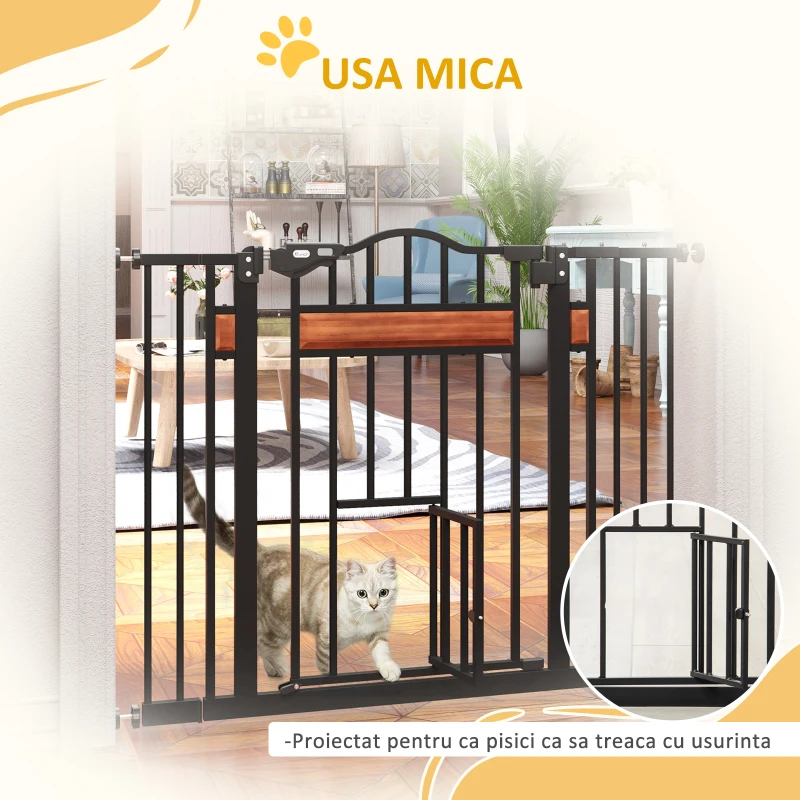 PawHut Poartă de Siguranță pentru Câini cu Închidere Automată 74-105x76.2 cm Neagră