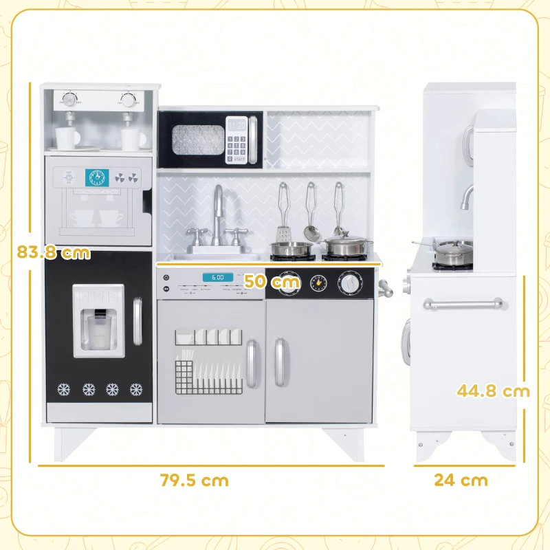 AIYAPLAY Kids Play Kitchen with Sound, Ice/Coffee Maker, Utensils, Microwave, Stainless Steel Utensils, for 3-6 Years