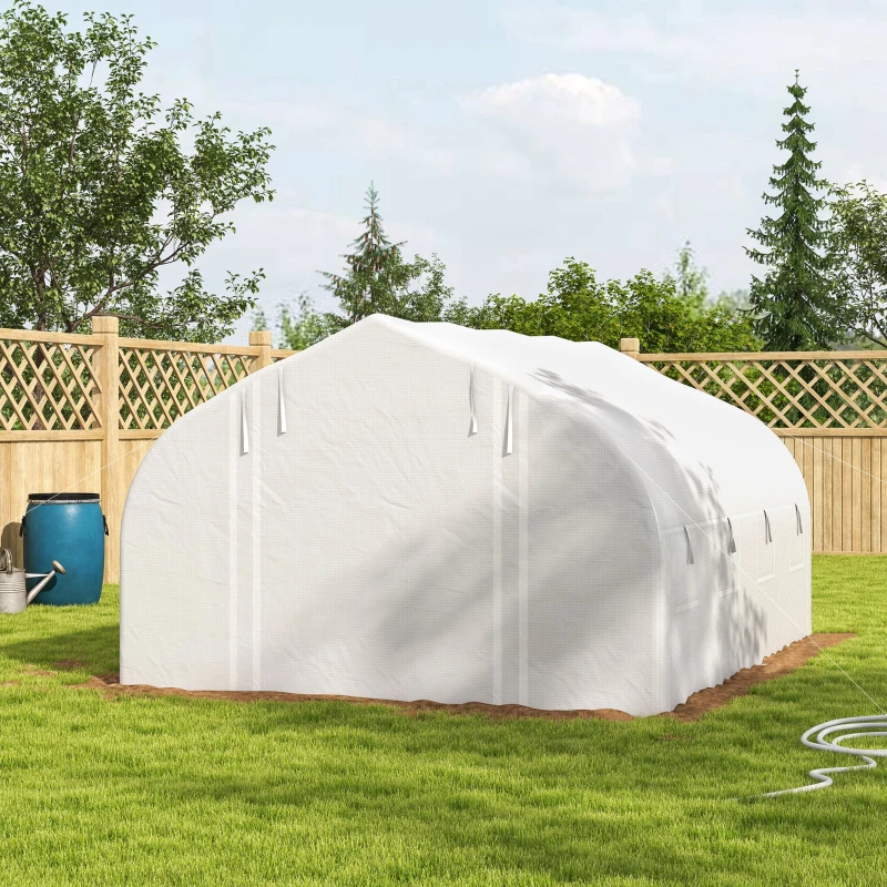 Outsunny Serre tunnel de jardin 12 m², serre de jardin tunnel avec porte et 8 fenêtres, bâche PE 140 g/m² 400 x 200 x 200cm blanc