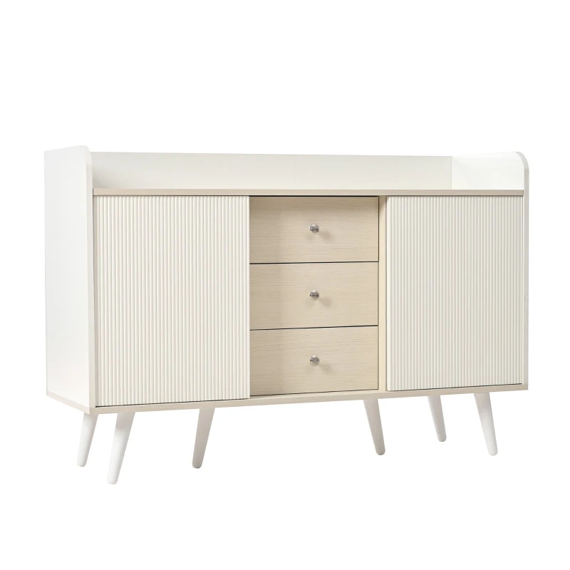 Credenza con 3 cassetti, ante scorrevoli a righe, 117,5x39,5x79 cm, Bianco