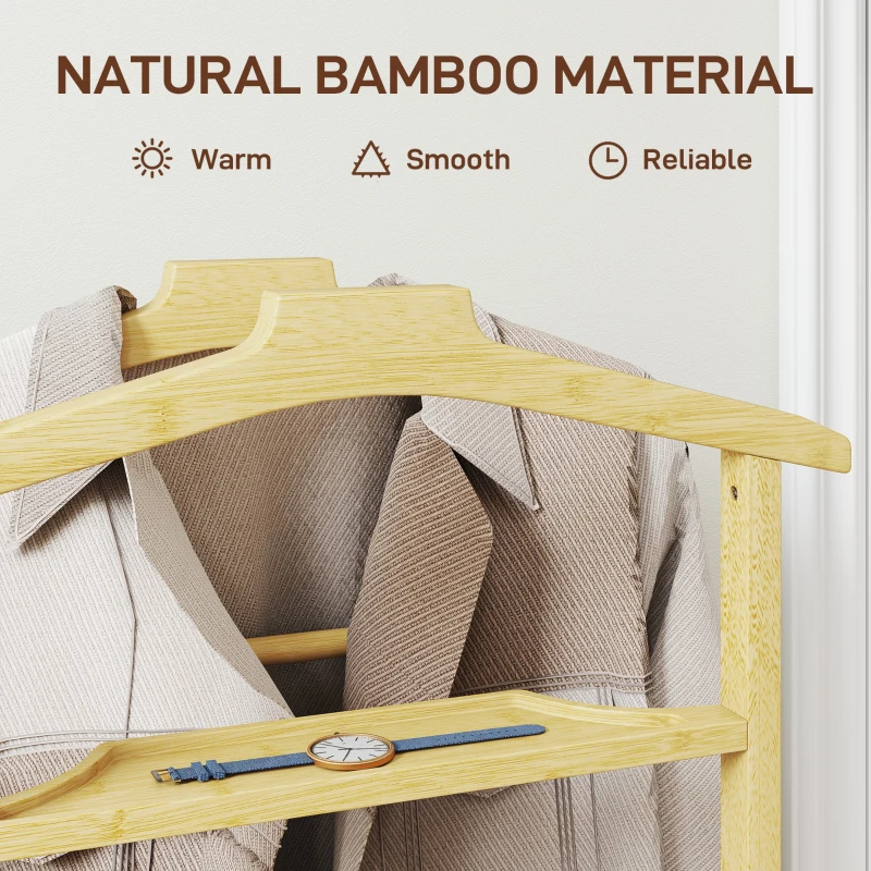 HOMCOM Suport de haine 4 în 1 pe roți din lemn de bambus, 47x33.7x105.5 cm