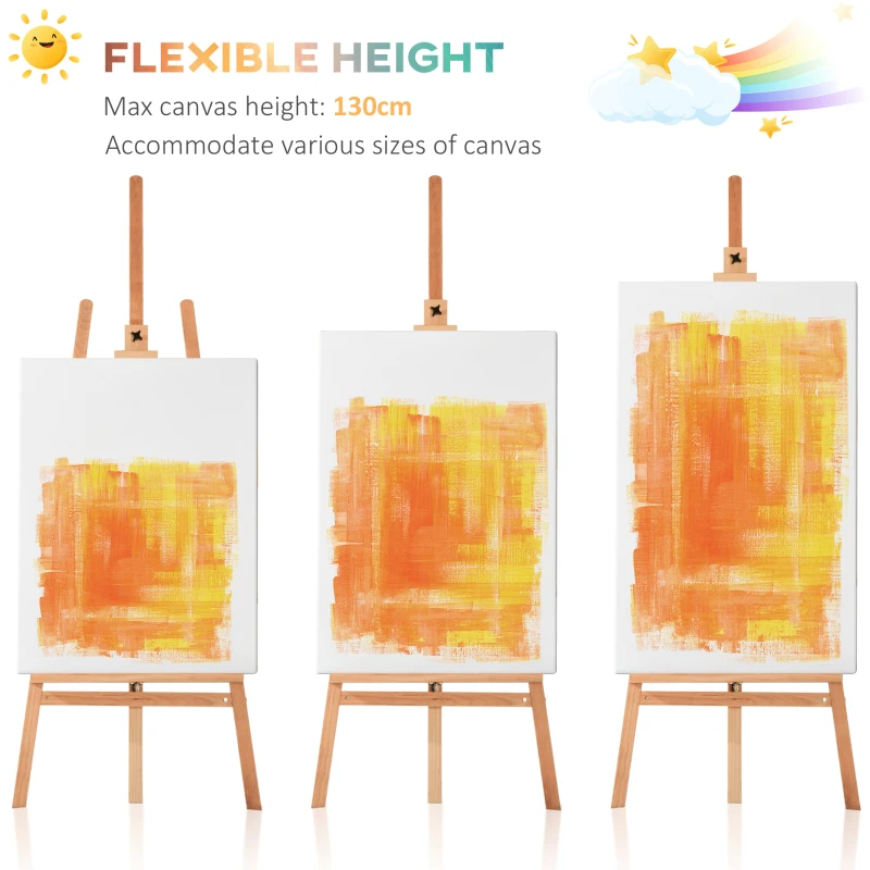 HOMCOM Șevalet de Desen cu Suport pentru Pânză Reglabil din Lemn 65x68x174-230cm