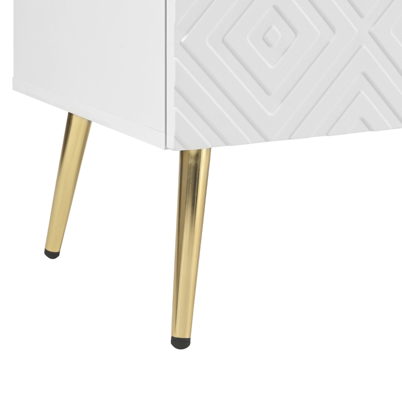 Cassettiera a 6 cassetti, con motivo geometrico e maniglie a forma di diamante, per camera da letto e soggiorno, 120x40x80 cm, Bianco