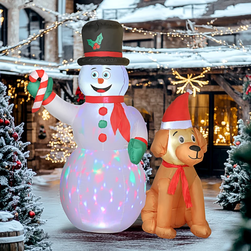 Outsunny 6FT Christmas Inflatables Snowman & Dog with Built-in LED Lights and Flashing Light, Blow Up Christmas Inflatable Decoration for Indoor Outdoor Decor, Garden