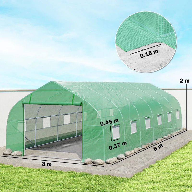 Outsunny Sera Tunel Gradina – PE, Usa cu Fermuar & Ferestre Ventilatie(m-3)