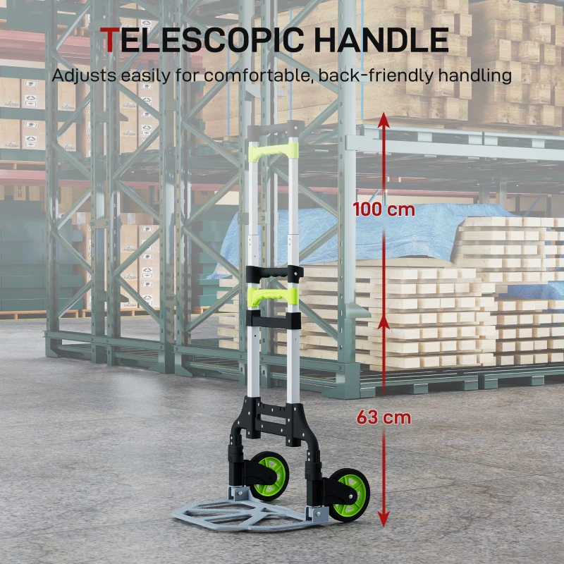 HOMCOM Cărucior Portbagaj Pliabil Capacitate 70 kg cu Mâner Telescopic din Aluminiu, Argintiu