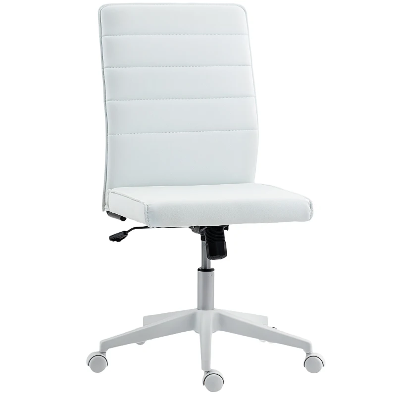 HOMCOM Scaun de Birou Ergonomic și Reglabil cu Spătar Curbat, din Piele PU și Oțel, 58x53x97-107 cm, Alb