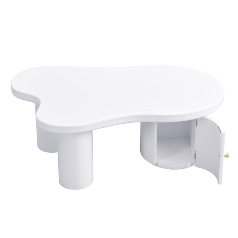 Tavolino da salotto asimmetrico con vano portaoggetti, per soggiorno e uffici, 100x60x37 cm, Bianco