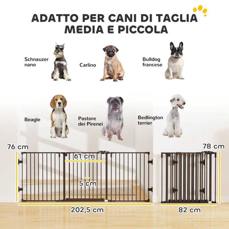 PawHut Cancellino per Cani Pieghevole in Acciaio con Chiusura Automatica, 202.5x2x76cm, Nero