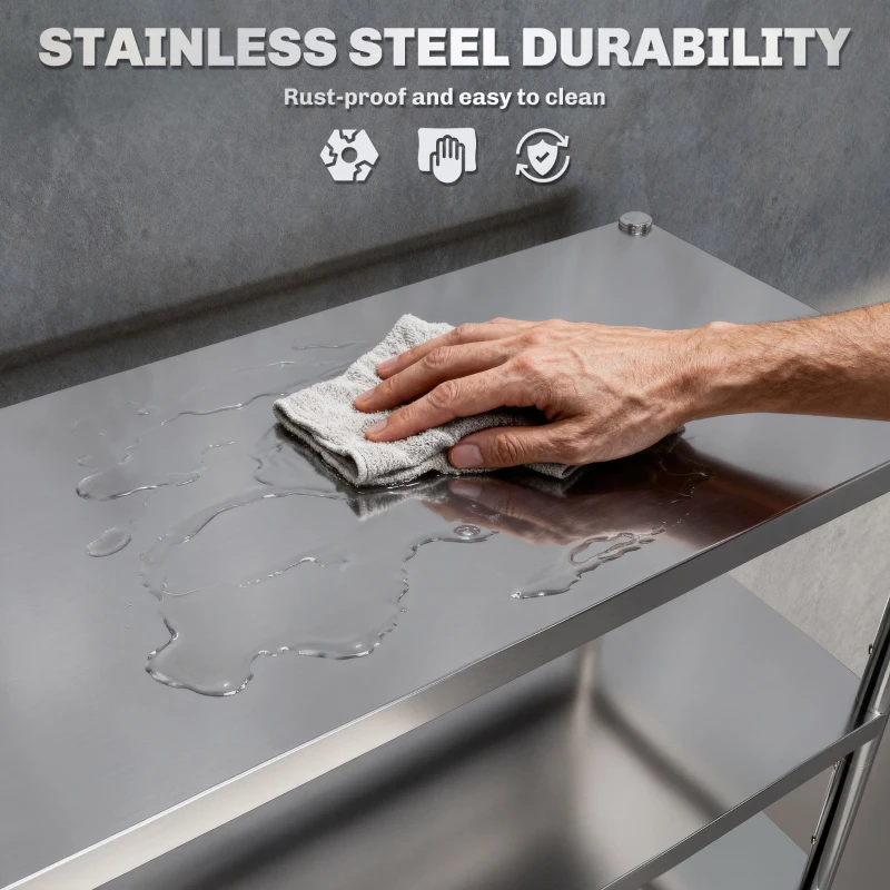 HOMCOM Raft de Bucătărie cu 5 Niveluri Ajustabile pe 13 Înălțimi Diferite, Suport pentru Obiecte în Oțel Inoxidabil 201, pentru Condimente, Oale și Tigăi, 91x40x139 cm, Argintiu