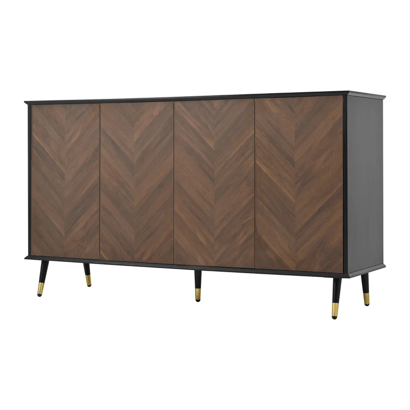 Buffet moderne à motif en chevrons, buffet avec 4 portes, 140x40x80 cm, Noir+Marron