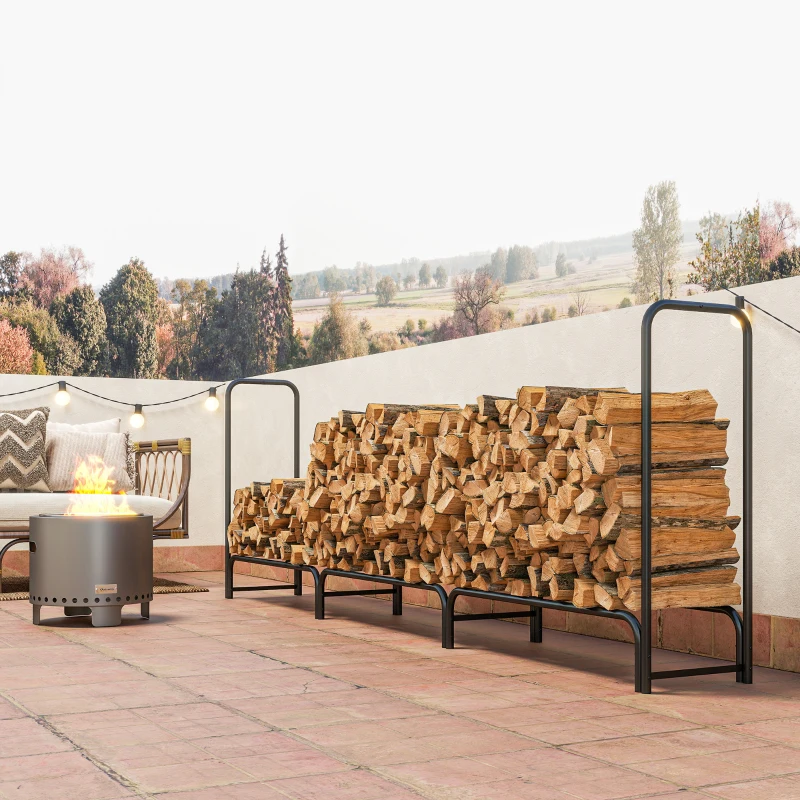 Outsunny Suport Lemne de 1m³ Reglabil cu Acoperire Impermeabilă 300x36x99 cm