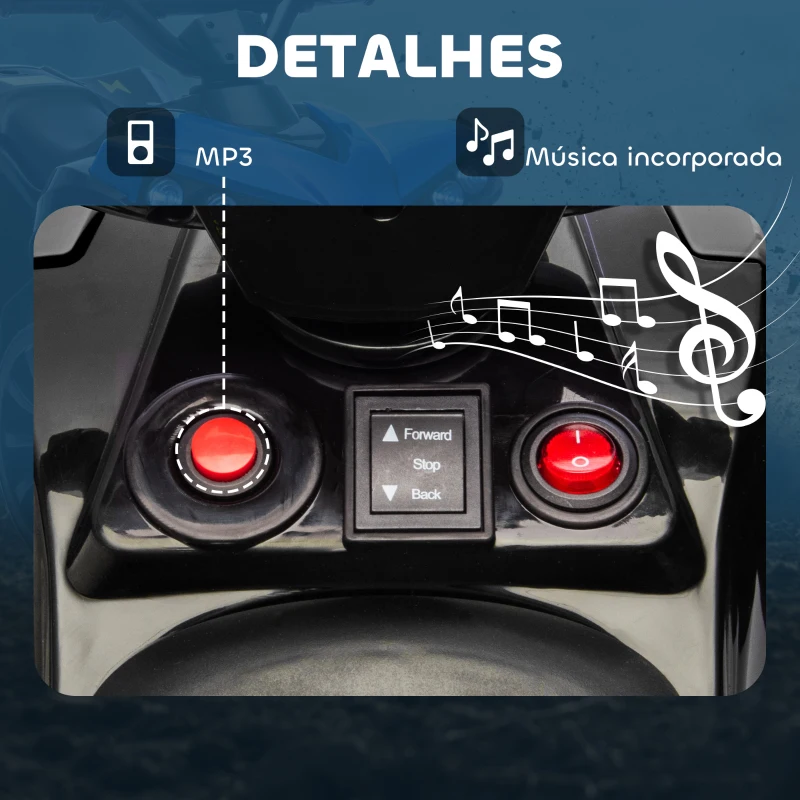 AIYAPLAY Quadriciclo Elétrico para Crianças 6 V Quadriciclo para Crianças com Velocidade até 3 km/h Faróis e Música 70x42x45 cm Azul