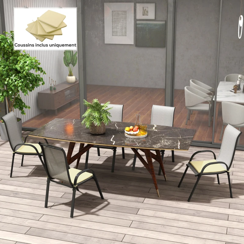 Outsunny Lot de 6 Coussins de chaise de jardin extérieur Rembourrage 3 cm Tissu Polyester dim. 42L x 42l cm Beige