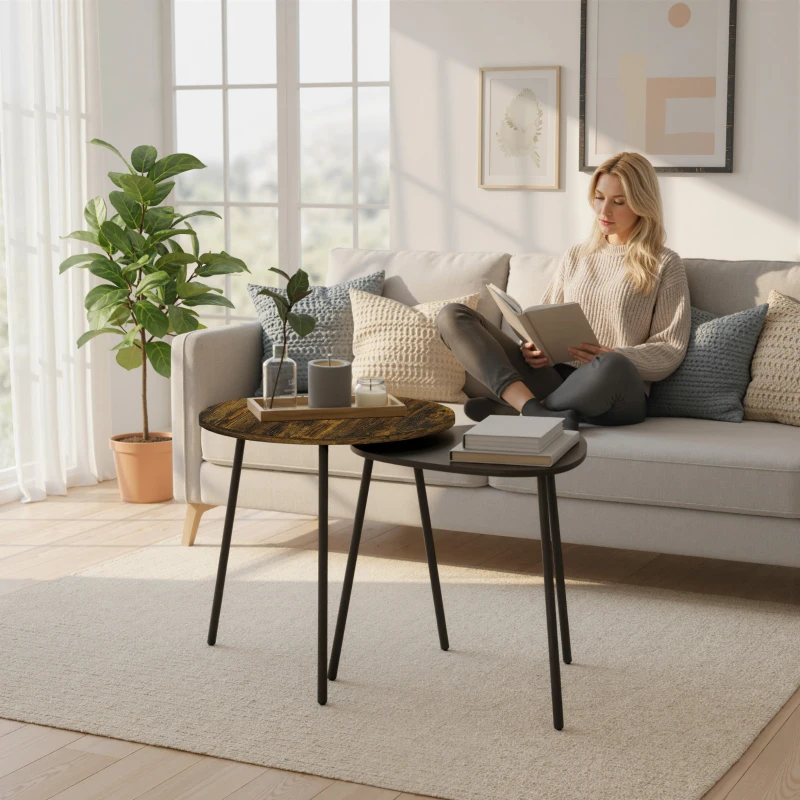 HOMCOM Nesting Side Table Set of 2 - Rustic Brown