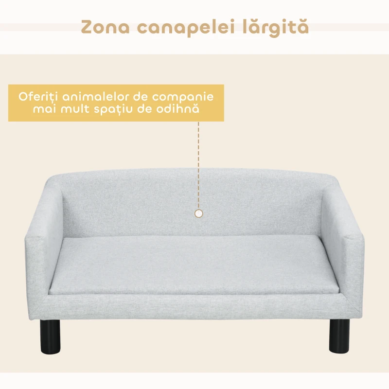 PawHut Canapea pentru Câini cu Pernă, Brațe și Spătar Gri Deschis