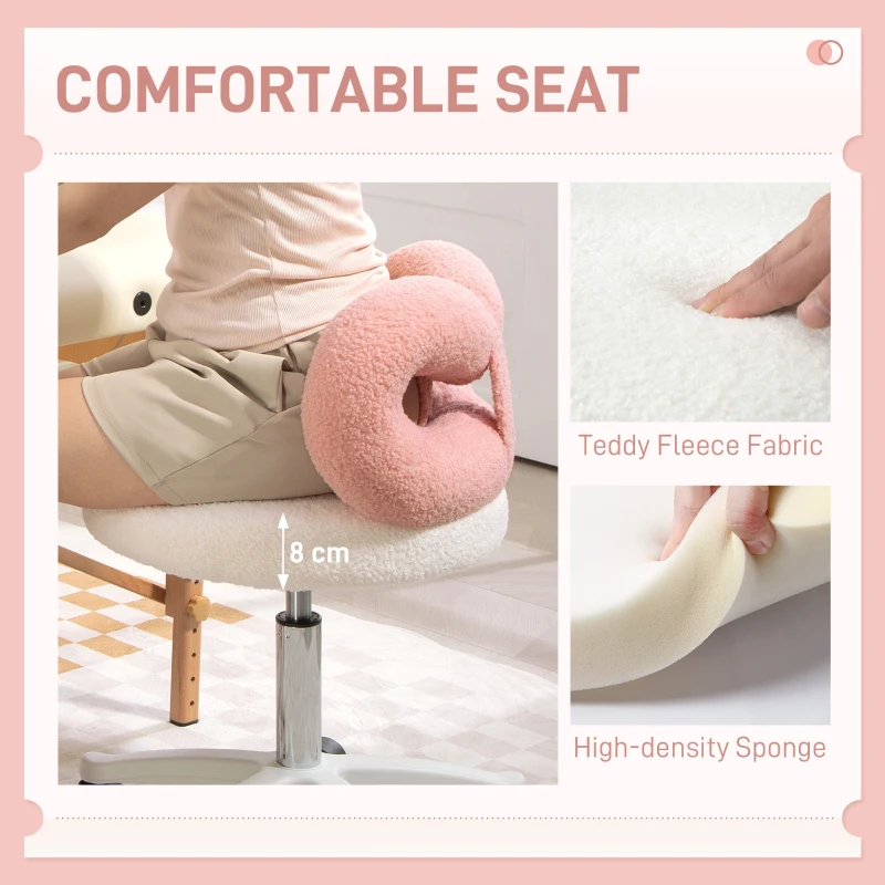 HOMCOM Scaun rotativ cu înălțime reglabilă din țesătură albă și roz