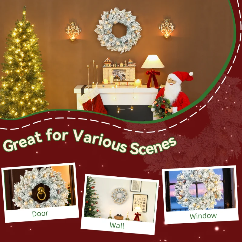 Ghirlandă de Crăciun HOMCOM 60 cm cu 35 de Lumini LED cu Timer și Ramuri Înzăpezite