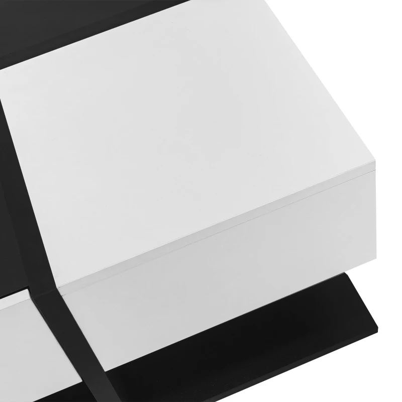 Tavolino da salotto con 2 cassetti, tavolino quadrato da soggiorno con vano contenitore, 70x70x35,5 cm, Nero+Bianco