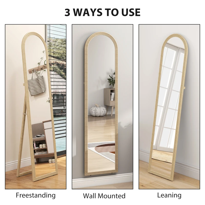 Oglindă HOMCOM de Podea și de Perete cu Suport, efect de Piatră, 40x160cm, Bej.