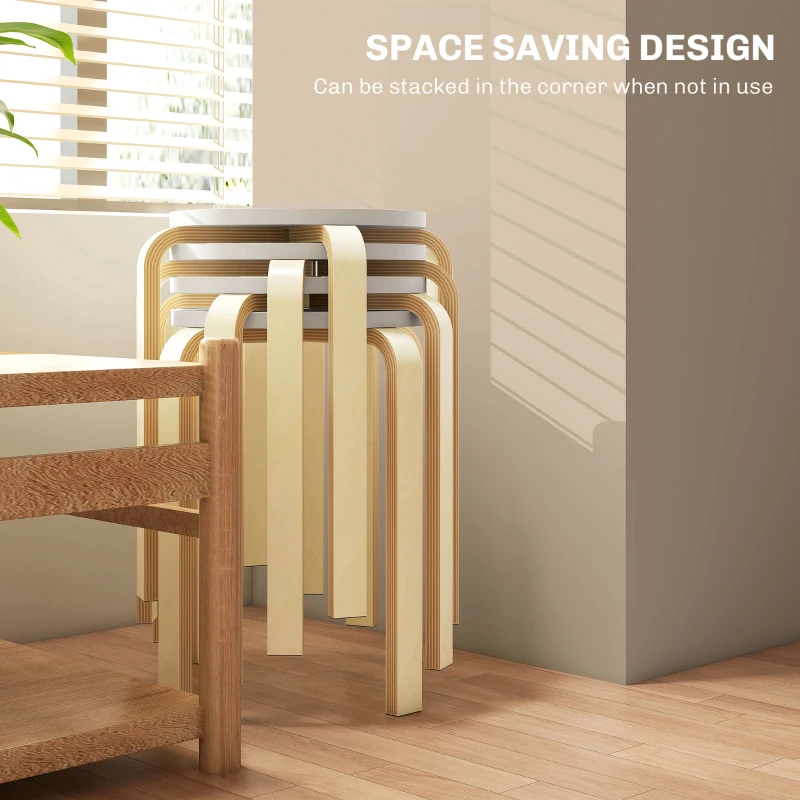 HOMCOM Set de Scaune Stivuibile pentru 4 Persoane, Scaune Moderne de Stivuire, Scaune Rotunde fără Spate, 40x40x45 cm, Lemn Natural