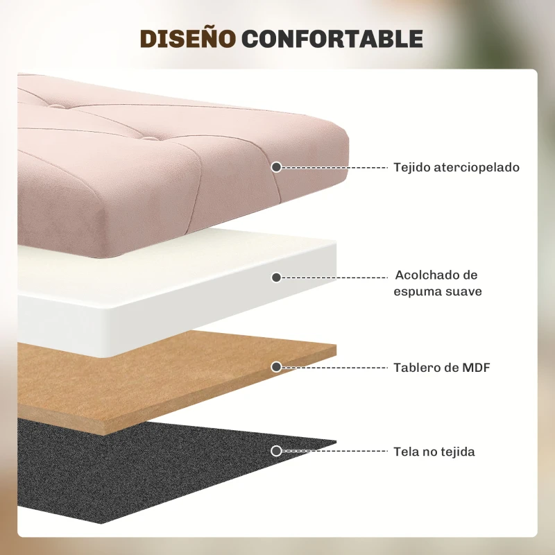 HOMCOM Banco Almacenaje Capacidad de 67 L 76x38x38 cm Tapizado en Terciopelo Carga 120 kg para Sala de Estar Dormitorio Rosa