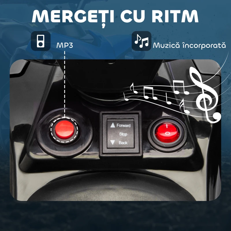 AIYAPLAY ATV pentru Copii 6V, Mașinuță Electrică cu 4 Roți cu Muzică și Faruri LED, pentru Vârstele 3-8 Ani Băieți și Fete, Albastru